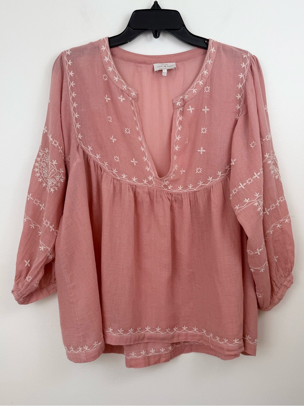 Lucky Brand Dusty Rose Embroidered Peasant Tunic Large